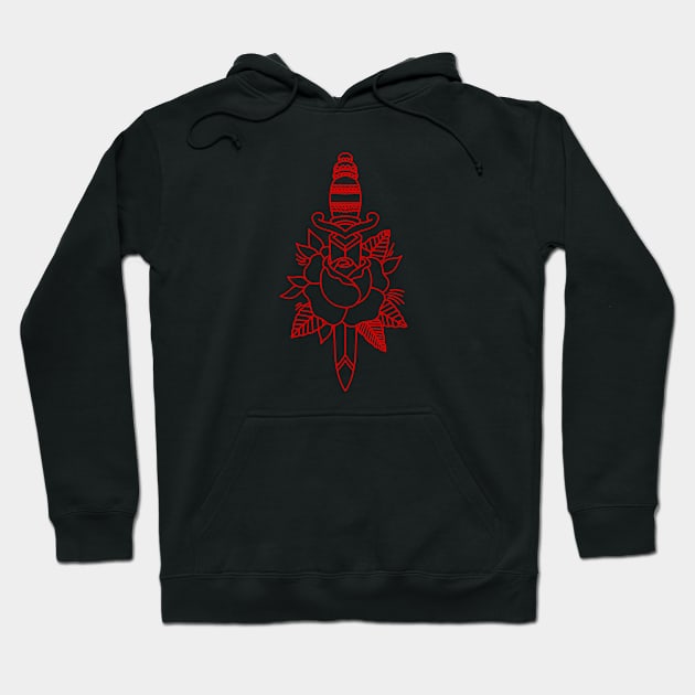 HomeSchoolTattoo Dagger and Rose RED Hoodie by HomeSchoolTattoo